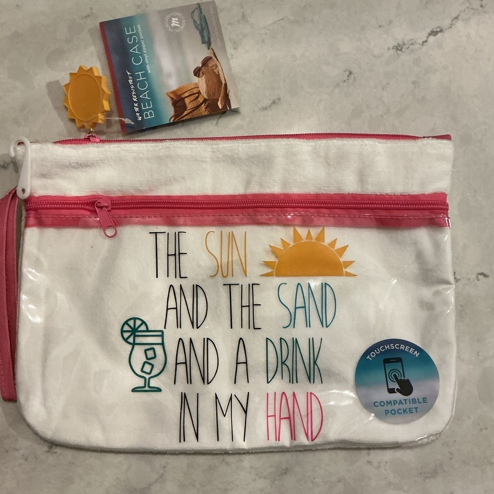 Water Resistant Beach Pouch/Case White and Pink